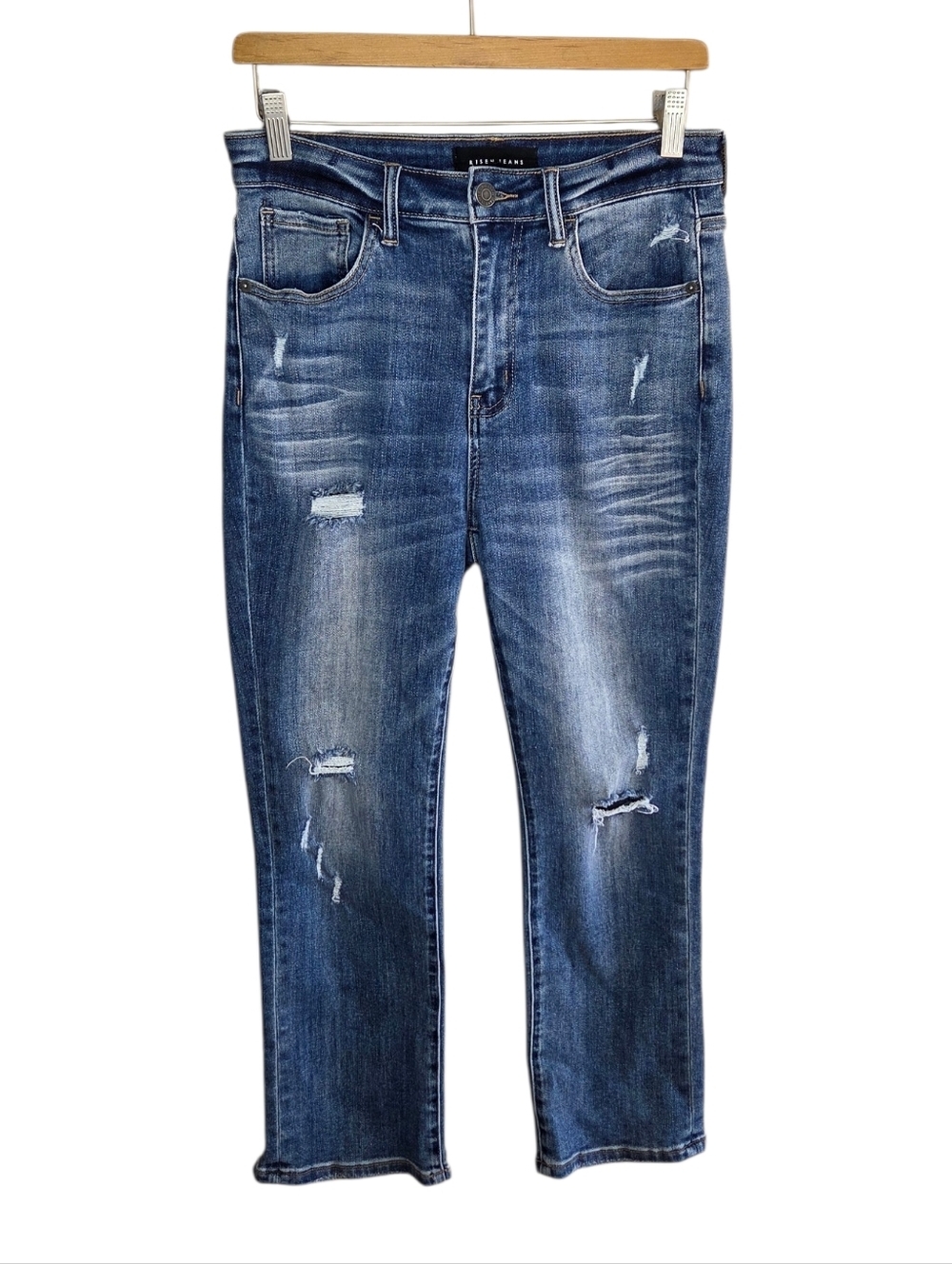 Risen 26" Inseam Cropped Straight Leg Distressed Jeans Size 7 Waist 28